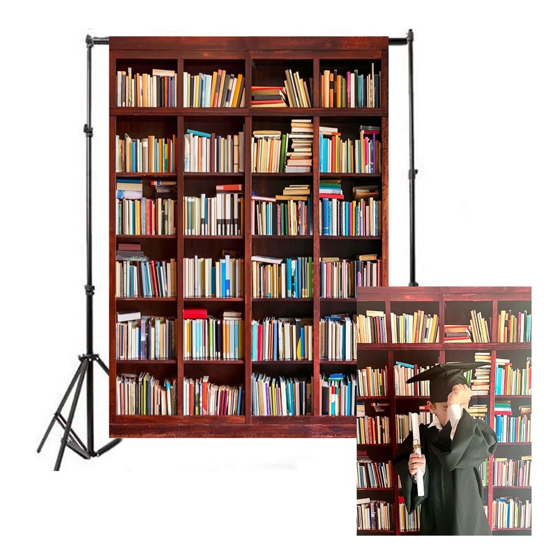 AOFOTO 5x7ft Bookshelf Background Bookcase Photography Backdrop School Library Book Store Kid Boy Girl Student Teen Adult Portrait Zoom Meeting Photoshoot Studio Props Video Drape Seamless Wallpaper - Image 1